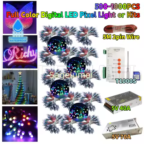 500/1000PCS DC5V F12MM Led Pixel String Lights Full Color LED Modules Waterproof IP67 for Outdoor Si