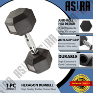 ASURA Fitness 32.5kg - 50kg Premium Rubber Coated Hexagon Dumbbell with Contoured Chrome Handle 32.5
