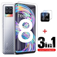 For Oppo Realme 8 8Pro Soft Back Carbon Fiber Film + Tempered Glass For Realme 8 7 5 Pro Front Screen Protector With Lens Film