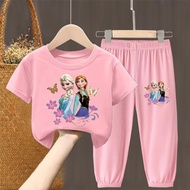 HYS Girl Outfit Set Children's Clothing Pants for Girls Girls Summer Aisha Short Sleeve Ice Silk Ant