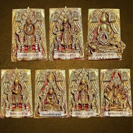 (ครบชุด 7 วัน) สมเด็จประดับพระประจำวัน สมเด็จประดับพระปางประจำวัน ลงรักปิดทอง หลังประดับหยกเขียว ประ