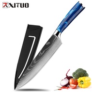 มีดคมใช้ในครัว XITUO 8 "Santoku มีดเชฟดามัสกัสมีดหั่นผักและทำอาหารเนื้อมีด