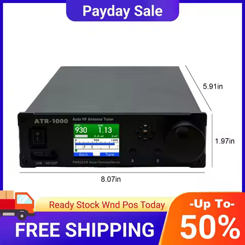 AMNVOLT ATR1000 1000W 1.8-30MHz HF Shortwave Radio Tuner 1.8In TFT Screen Mini Radio Equipment Anten