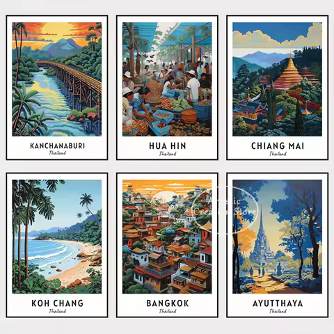 Thailand Travel Poster Koh Phangan Chiang Mai Landscape Art Prints Canvas Painting Wall Picture Livi
