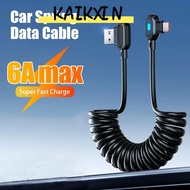 KAIKXIN USB C To Type C Fast Charging Cable, Spring Black 6A Spring Data Cable,  Elbow PVC Telescopi