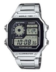 CASIO  世界時間  防水100米 10年電池 電子液晶 電子鋼帶錶  AE-1200WHD-1A