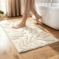 Whaline 3D Green Leaves Rug Tufted Bath Mat Botanical Absorbent Floor Carpet Non Slip Leaf Bathroom 