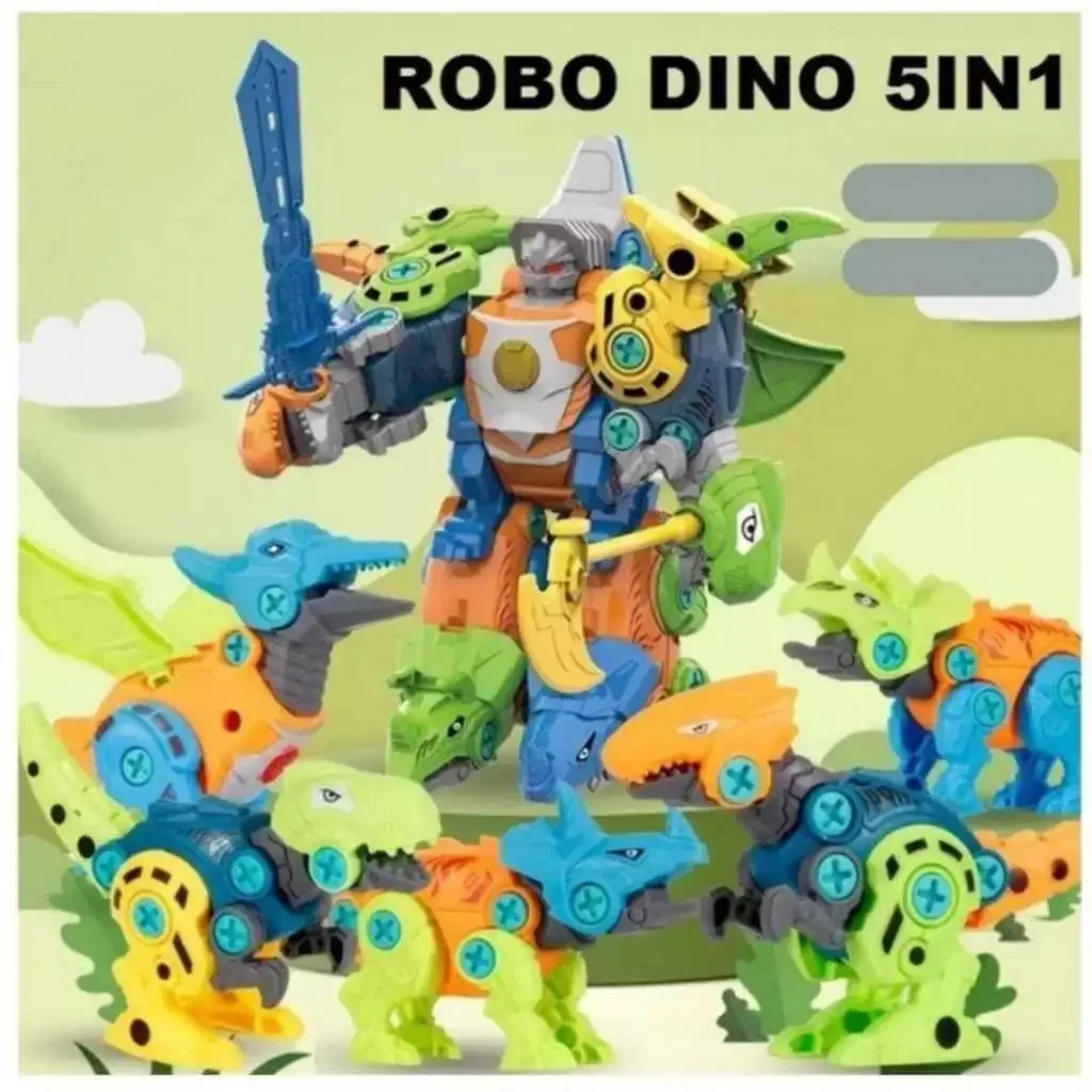Mainan Anak Robot Dinosaurus 5in1/ Robot Dino Deformation Bisa Bergabung Jadi Robot Besar