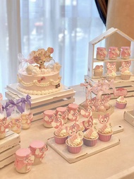 Lina Bell Pink Fox Birthday Dessert Table Decoration เยาวชนดิฉัน ลูกสาว 1 ปี 100 วัน ของตกแต่งงานฉลอ