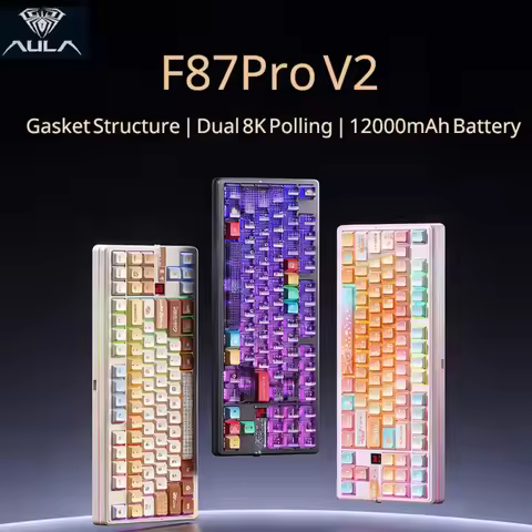AULA F87Pro V2 Esports Gaming Mechanical Keyboard BT/2.4GHz/Wired 8K Polling, SOCD/MT/TGL,Gasket Str