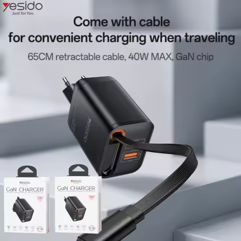 Yesido EU/UK PD 40W GaN Charger with Cable, USB-C Type-C Fast Wall Charger