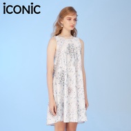 iCONiC FLUENCY DRESS #6279 เดรส สีขาว แขนกุด ผ้าไหมซาติน พิมพ์ลาย ผูกคอ เสื้อผ้าผู้หญิง เดรสแฟชั่น เ