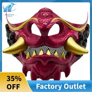 Samurai Half Face Japanese Mask Halloween Devil Party Mask Red