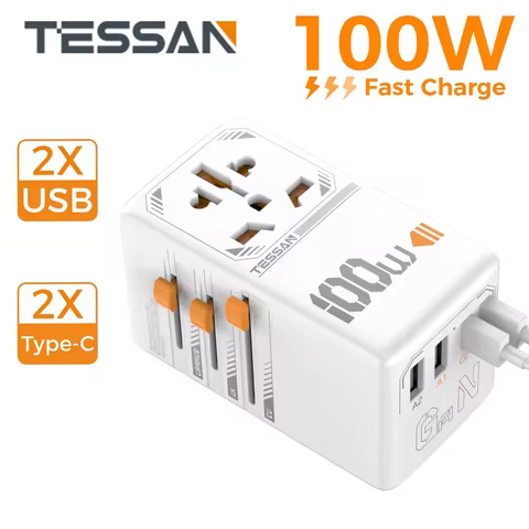 TESSAN 100W Universal Travel Adapter with USB Type C 140W 65W 35W Fast Charging Worldwide Power Trav