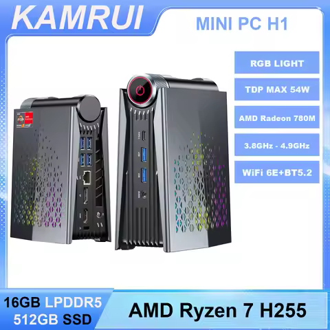 KAMRUI MINI PC AMD Ryzen7 H255 16GB LPDDR5 512GB NVMe PCIe4.0 SSD Radeon 780M Wifi6E BT5.2 2.5G LAN 