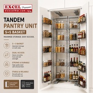 EXCEL Tandem Pantry Unit 5+5 Basket Pull Out Kitchen Pantry Storage System Polished Chrome