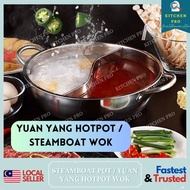 KITCHEN PRO | Stainless Steel Yuan Yang Hotpot / Steamboat Pot Two Flavor Soup With Glass Lid / Periuk Masakan Rebus