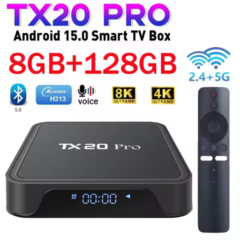 TX20 Pro Smart TV Box Android 15 4K 8K HD 4G 5G Dual WIFI 3D BT5.0 Video Media Player 8GB 128GB Allw