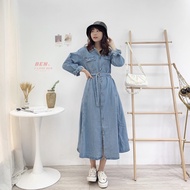 Ready Stock With Belt-Breasted Denim Shirt One-Piece Dress BENBEN < EL-8035 >