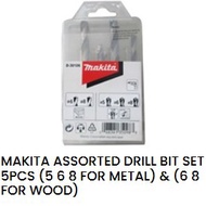 MAKITA D-30106 ASSORTED DRILL BIT SET 5PCS (5 6 8 FOR METAL) &amp; (6 8 FOR WOOD)