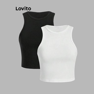 (Trendy) Lovito Casual Tank Top Plain Basic Crop Tank Top for Women L80ED368