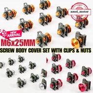 10PCS M6X25MM BODY COVER SET SCREW WITH CLIPS & NUTS M6X25MM COVER SET SCREW MOTORCYCLE