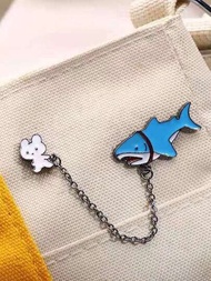 1只可愛的兔子鯊魚胸針 - 有趣的動物袖針,適用於服裝、圍巾、手提包和夾克,是送給朋友的完美禮物