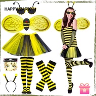 HAPPYLEAF Bee Costume Set, Costume Wings Striped Knee Stocking Bumblebee Costume, Stage Ready Tutu S