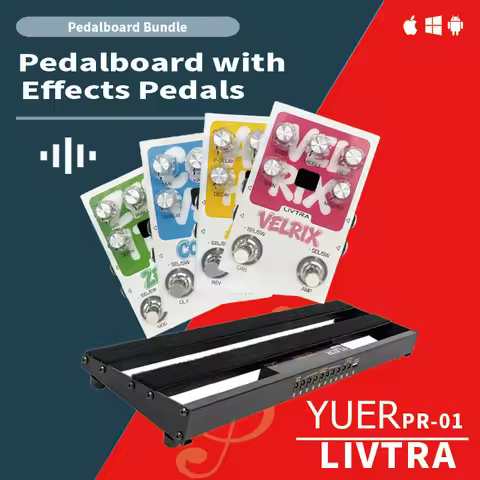 YUER Pedalboard & LIVTRA Modulation/Delay/Reverb/Amp&IR Cab Sim Pedal Bundle with Power Supply, Bag,
