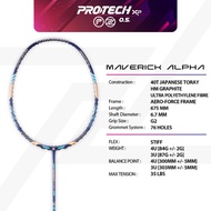 PROTECH Badminton Racket - MAVERICK ALPHA | 3UG2 | MAX 35 LBS (FREE String + Grip + 2 Zips Bag)