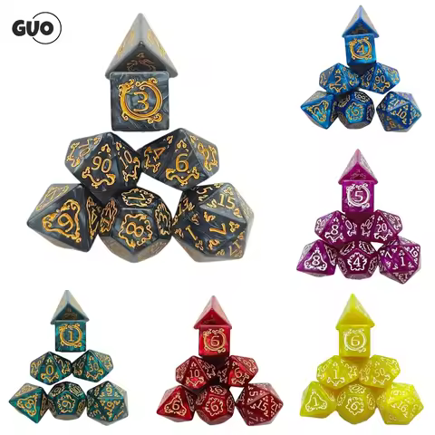 7pcs/set Hollowed Out Pattern Digital Dice Set For TRPG RPG COC Cthulhu D20 D12 D10 D8 D6 D4 Table G