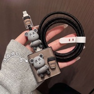 Coffe Bear Silicone iPhone Charger Protector Case Set 40W Soft Charger Case Cable Protector for iPho
