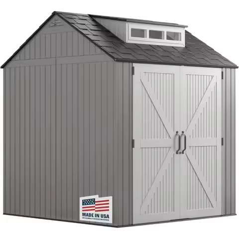 Resin Outdoor Storage Shed With Floor (7 x 7 Ft) Weather Resistant Gray Organization for Home/Backya