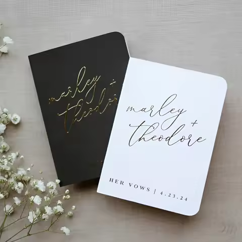 Vows Book Sets of Two Black and White Wedding Vows Book, Personalized Vow Book A6 Size 30 Pages His 