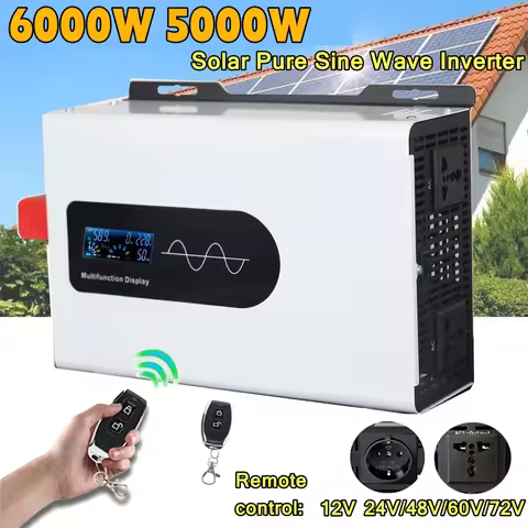 6000W 5000W Pure Sine Wave Inverter 5KW DC 12V 24V 48V To AC 110V 120V 220V Portable Charger Solar O