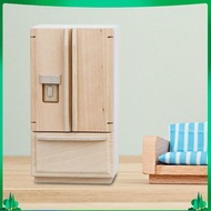 [Isuwaxa] Dollhouse Mini Refrigerator Wooden Furniture 1/12 Model Dollhouse Accessory Realistic Mini Fridge for Life Scene Decoration