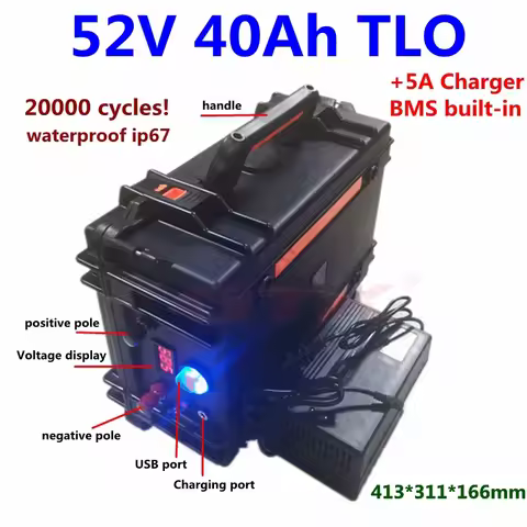 GTK LTO 52V 30Ah 40Ah Lithium Titanate Battery Pack bms 22S for Solar system 2kw ,3kw, 5kw motor+5A 