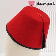 BLAZESPARK Felt Fez Cap, Red Color Moroccan Hat Tarboosh Fez Hat, Universal Cosplay Ottoman Breathab