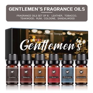 10ml*6pcs/set Gentlemens Pure Essential Oil Fragrance น้ำมันหอมระเหย KANHO สำหรับผู้ชาย Aroma Air Diffuser ช่วยให้ข้อมูลอาบน้ำผ่อนคลายนอนหลับเหมาะสำหรับทุกผิวน้ำมันหอมระเหยน้ำหอมสดชื่น 精油 เครื่องหนัง Tabacco ไม้สักรัมโคโลญจน์น้ำมันไม้จันทน์ของขวัญธรรมชาติความชื้น