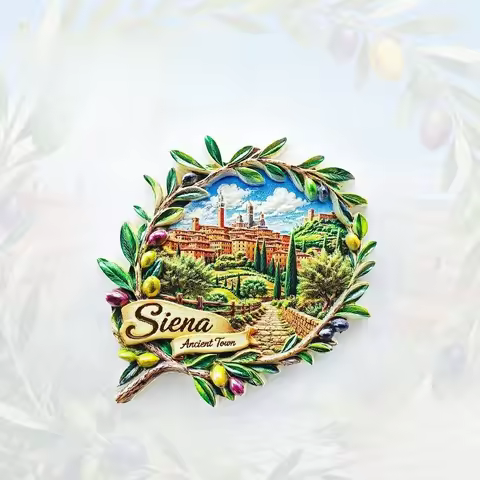 Siena Olive Leaf Fridge Magnet - Rustic 3D Tuscan Souvenir Unique Italian Gift for Travel & Mediterr