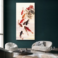 Chinese-Style Nine Koi Fish Peony Canvas Painting Home Decor Painting Wall Art -Unframed