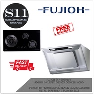 FUJIOH SC-2090 R/V  900MM INCLINED DESIGN COOKER HOOD  +  FUJIOH FH-GS5035 SVGL BLACK GLASS GAS HOB WITH  3 DIFFERENT BURNER SIZE BUNDLE DEAL