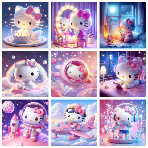 Hello Kitty Diamond Painting Cross Stitch Embroidery 5D DIY Art Full Drill Mosaic Room Decor Pixel H