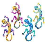 Lizard Wall Art Metal Gecko Outdoor Decor 4 Pieces Gecko Garden Sculptures Crawling Colorful Home De