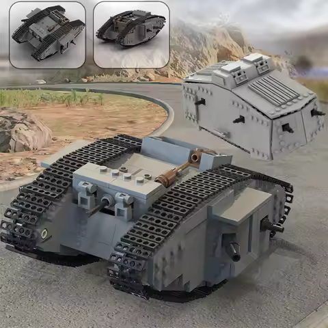MOC WW1 Germany Military A7V Combat Tank Building Blocks Set Mark IV Male and Black Heavy Tank War V
