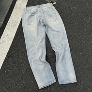 FYI7 Drew Smiley Face Wide Leg Destruction Loose Straight Denim Trousers Jeans Men Women Same Style