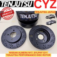 (1 PAIR) Tenjutsu Japan NISSAN ALMERA N17 12Y, SYLPHY G11 12Y Front Sport Disc Rotor Slotted Drilled
