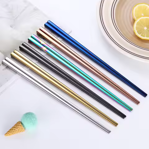 5PCS 304 stainless steel chopsticks, 23cm five pairs of metal square chopsticks