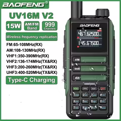 Baofeng UV16M V2 Walkie Talkie 15W 50KM Long Range 999CH Ham FM Radios UHF VHF TypeC Charge INC Nois