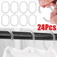 24PCS Plastic C Type Shower Curtain Hook Hanger Ring Bath Drape Loop Clip Glide Convenient Replacement Bathroom Accessories